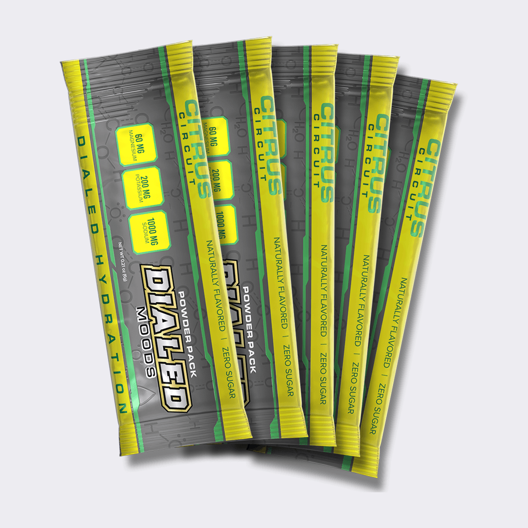 Dialed Products HYD-5 Citrus Circuit hydration supplement bottle with citrus flavor branding athletic recovery drink for energy and electrolytes